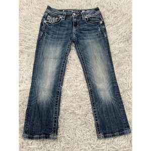 Miss Me Signature Cuffed Capri Jeans Sz 26 Flap Pocket Bling Embellished